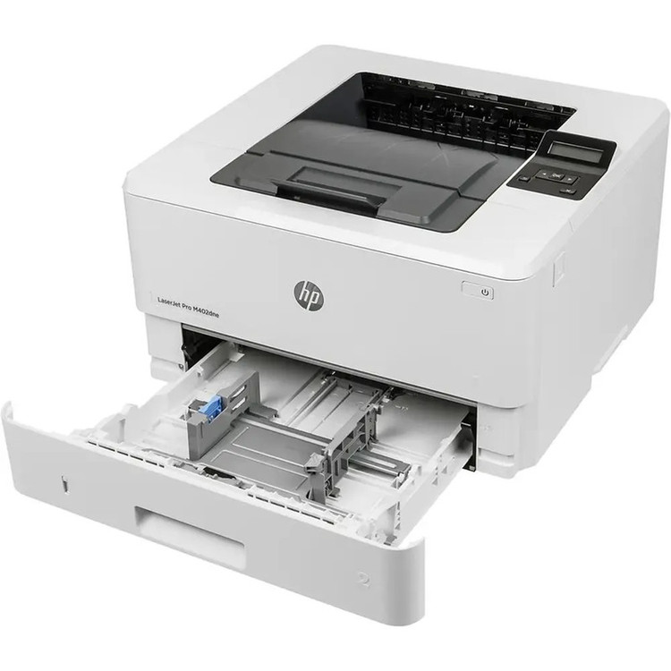پرینتر اچ پی تک رنگ تک کاره با چاپ لیزری مدل LaserJet Pro M402dne، سایز چاپ A4، دارای فناوری خاموششدن خودکار، قابلیت چاپ دو رو، سرعت زیاد چاپ